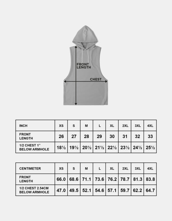 Drop Armhole Hoodie Size Chart