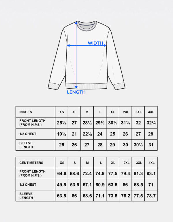 Sweatshirt Size Chart